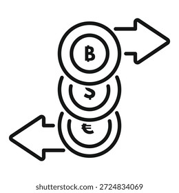 Concepto de intercambio de criptomonedas que muestra la posibilidad de intercambiar bitcoins, dólares y euros utilizando un App móvil o un Sitio web