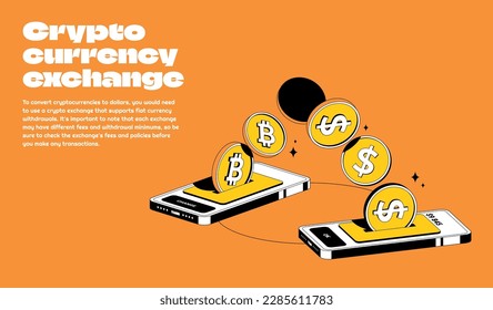 Cryptocurrency exchange form bitcoin to dollor. Pago en línea. Vector