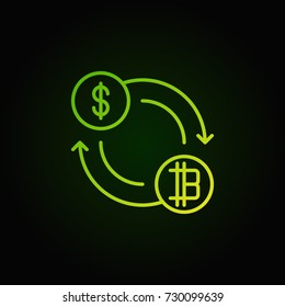 Cryptocurrency exchange green vector concept icon or logo element on dark background