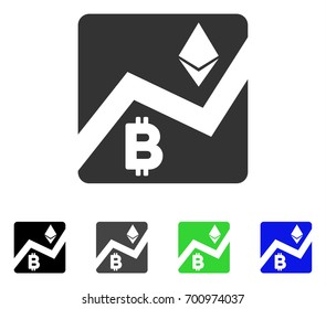Cryptocurrency Exchange Market flat vector pictograph. Colored cryptocurrency exchange market, gray, black, blue, green icon variants. Flat icon style for application design.