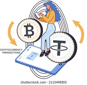 Cryptocurrency exchange and transactions. Bitcoin wallet, Ethereum exchange platform to trade digital money, investment technology. Online money market, finance trading. Ecurrency electronic banking