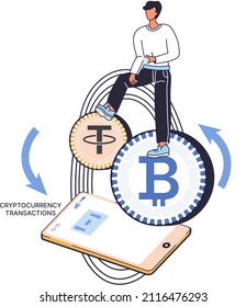 Cryptocurrency exchange and transactions. Bitcoin wallet, Ethereum exchange platform to trade digital money, investment technology. Online money market, finance trading. Ecurrency electronic banking