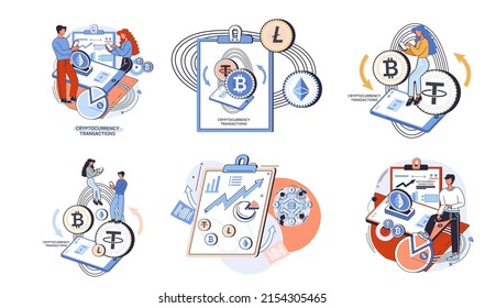 Cryptocurrency exchange and transactions. Bitcoin wallet, Ethereum exchange platform to trade digital money, investment technology. Online money market, finance trading. Ecurrency electronic banking