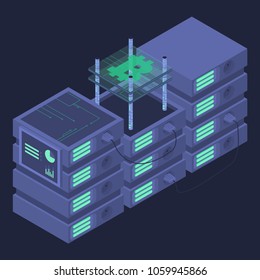 Cryptocurrency farm concept. Template for landing page. Vector illustration.