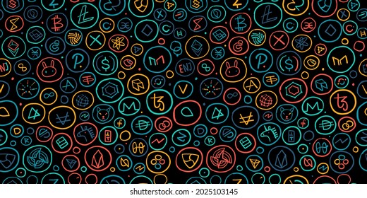 Cryptocurrency Financial Items. Altcoins Collection. Seamless Pattern Background