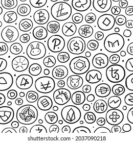 Cryptocurrency Financial Items. Altcoins Collection. Seamless Pattern Background