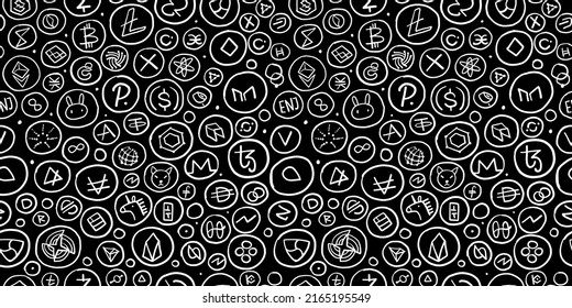 Cryptocurrency Financial Items. Altcoins Collection. Seamless Pattern Background