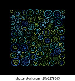 Fondo de elementos financieros de criptodivisa. Colección Altcoins