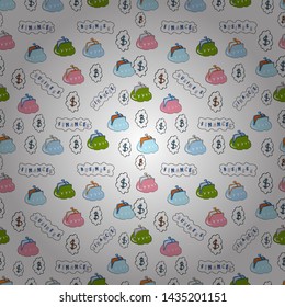 Cryptocurrency Financial Items. Bitcoin seamless pattern. Vector illustration. Icons on white, neutral and blue colors. Of Outline Tile Background.