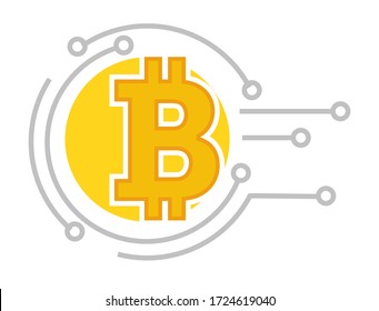 Cryptocurrency financial system for investing and storing money on online account. Bitcoin and blockchain method of banking, conducting transactions with economic security, vector in flat style