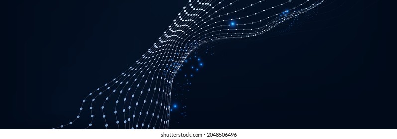 Cryptocurrency fintech network blockchain and programming concept. Technology HUD Element. Connecting dots and lines. digital background with particles.