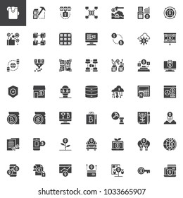 Cryptocurrency and fintech vector icons set, solid symbol collection, filled style pictogram pack. Signs, logo illustration. Set includes icons as cryptocurrency; fintech; blockchain; crypto; digital