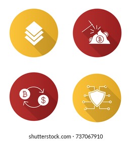 Cryptocurrency flat design long shadow glyph icon. Stratis coin, mining, bitcoin exchange, cyber security. E-currency. Vector silhouette illustration