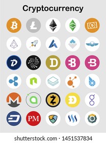 Cryptocurrency flat icons on white