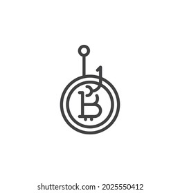Das Symbol für die Betrugsoffensive in Kryptowährung. lineares Stilzeichen für mobiles Konzept und Webdesign. Bitcoin Phishing Umriss Vektorsymbol. Symbol, Logo-Abbildung. Vektorgrafik
