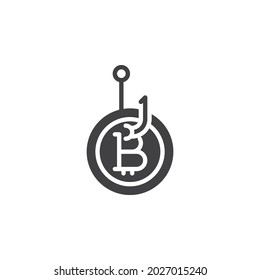 Icono del vector de fraude de criptodivisa. signo plano relleno para concepto móvil y diseño web. Icono de glifo de phishing de bitcoin. Símbolo, ilustración del logotipo. Gráficos vectoriales