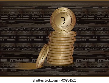 Crypto-currency - gold - information technology symbol - dark background - art creative illustration vector
