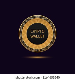 Cryptocurrency golden Coin in Blockchain technology. Vector illustration, logotype or concept of Digital Cryptocurrency Token for Crypto Wallet
