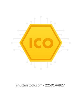Cryptocurrency golden Coin in Blockchain technology. logotype or concept of Digital Cryptocurrency Token for Initial Coin Offering or ICO. Vector illustration