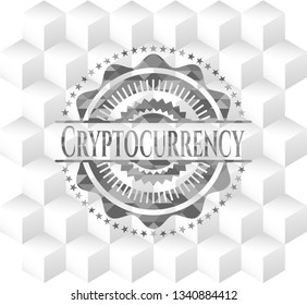 Cryptocurrency grey badge with geometric cube white background