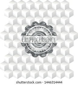Cryptocurrency grey badge with geometric cube white background