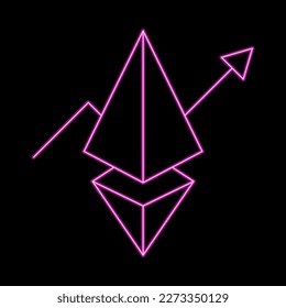 Cryptocurrency creciente Ethereum neon vector símbolo para sitios web y aplicaciones móviles, cripto financiero tecnología de bloqueo de código de moneda de dinero