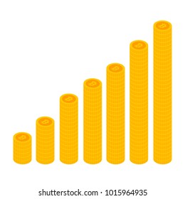 Cryptocurrency growth chart. Graph showing Bitcoin rising crypto currency growth with time. Virtual money, cryptocurrency and digital payment concept. Vector illustration EPS 10.