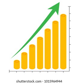 Cryptocurrency growth chart. Graph showing Bitcoin rising crypto currency growth with time. Virtual money, cryptocurrency and digital payment concept. Vector illustration EPS 10.