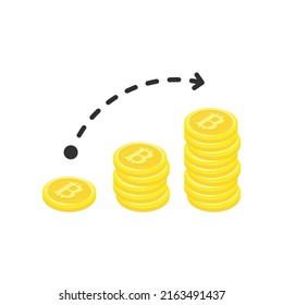 Cryptocurrency growth chart. Graph showing Bitcoin rising crypto currency growth with time. Virtual money, cryptocurrency and digital payment concept. Vector illustration EPS 10.