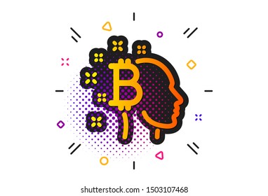 Cryptocurrency head sign. Halftone circles pattern. Bitcoin think icon. Crypto money symbol. Classic flat bitcoin think icon. Vector