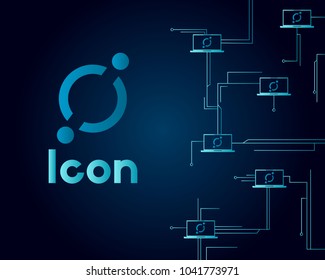 Cryptocurrency icon circuit on dark background collection