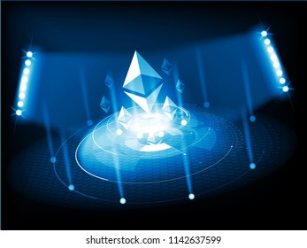 Cryptocurrency icon with cyber digital style on blue background:ETH icon
