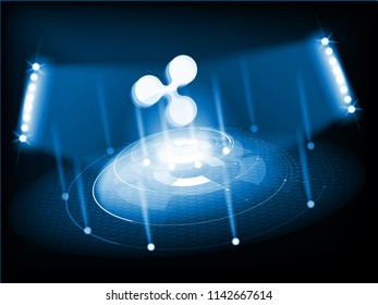 Cryptocurrency icon with cyber digital style on blue background:XRP icon