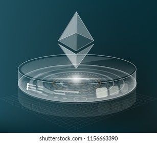Cryptocurrency icon with cyber digital style on blue background:ETH icon