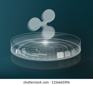 Cryptocurrency icon with cyber digital style on blue background:XRP icon