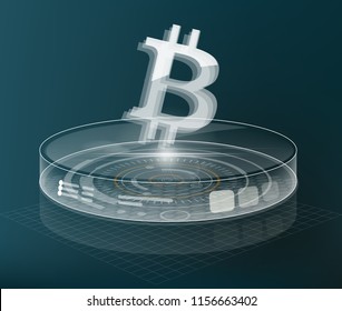 Cryptocurrency icon with cyber digital style on blue background:BTC icon
