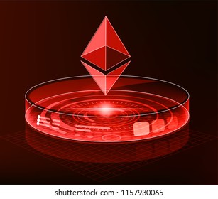 Cryptocurrency icon with cyber digital style on Red background:ETH icon