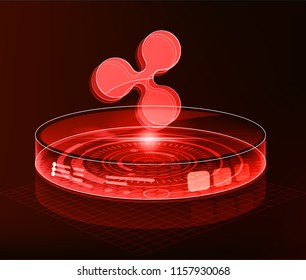 Cryptocurrency icon with cyber digital style on Red background:XRP icon
