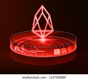 Cryptocurrency icon with cyber digital style on Red background:EOS icon