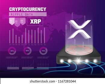 Cryptocurrency icon with cyber digital style on blue background:XRP icon