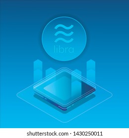 Cryptocurrency icon with cyber digital style on blue background:Libra icon