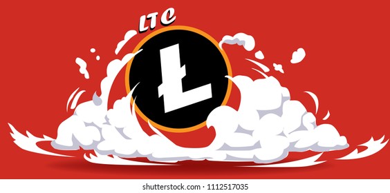 Cryptocurrency icon with hero comic style on warm red background:LTC icon