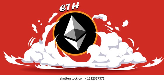 Cryptocurrency icon with hero comic style on warm red background:ETH icon