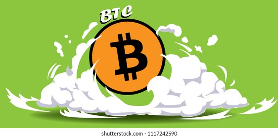 Cryptocurrency icon with hero comic style on green background:BTC icon