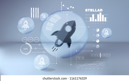 Cryptocurrency icon and info graphic with buble style on blue background:Stellar  icon