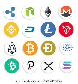 cryptocurrency icon logo set, illustrations for crypto, finance, virtual, future, decentralized, altcoin, nft, defi.  vector eps 10
