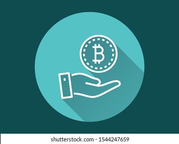Cryptocurrency icon with long shadow. Simple illustration isolated for graphic and web design.