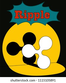 Cryptocurrency icon with night shadow comic style on warm black background:XRP icon