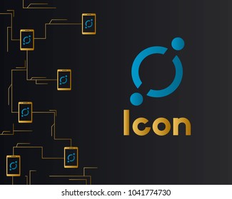 Cryptocurrency icon on dark background collection