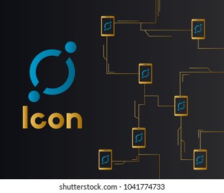 Cryptocurrency icon on dark background collection